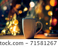 Mug with tea or mulled wine on christmas background with bokeh 71581267