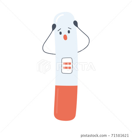Surprised pregnancy test with positive result as a two lines. Unplanned pregnancy. Isolated vector illustration 71581621