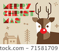 Reindeer with other element of Christmas in red tone - design for greeting card and multi purpose - Vector illustration 71581709