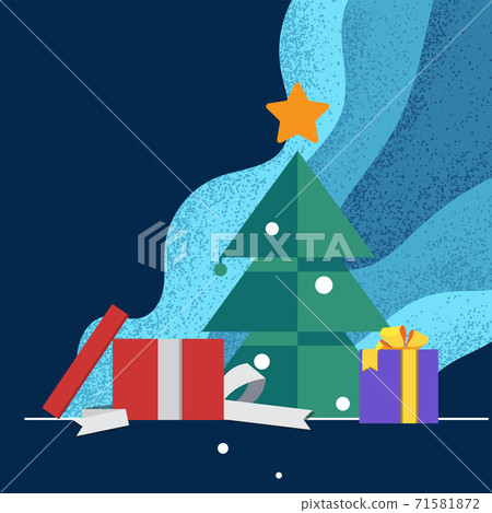 open presents box in front of Christmas tree with blue tone background open presents box in front of Christmas tree with blue tone background 71581872