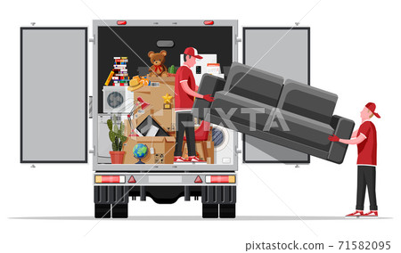 Delivery truck full of home stuff inside. 71582095