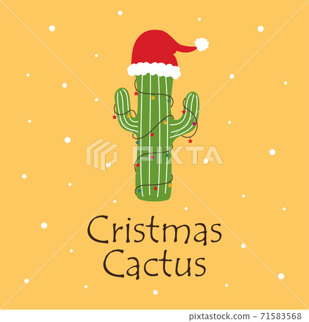 christmas card with cute cactus, vector illustration 71583568
