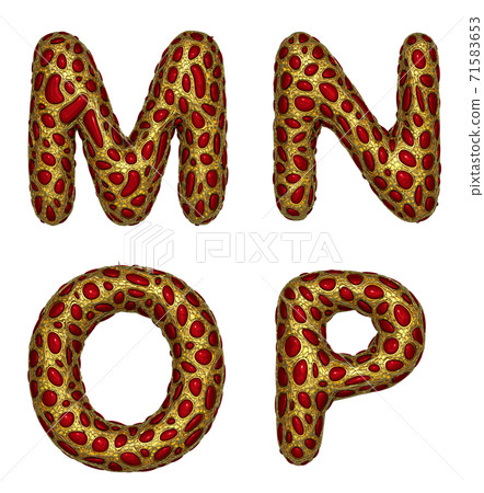 Letter set M, N, O, P made of realistic 3d render golden shining metallic. Letter set M, N, O, P made of realistic 3d render golden shining metallic. 71583653
