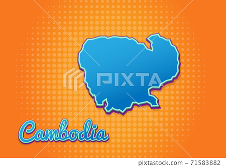 Retro map of cambodia with halftone background. Cartoon map icon in comic book and pop art style. Cartography business concept. Great for kids design,educational game,magnet or poster design. 71583882