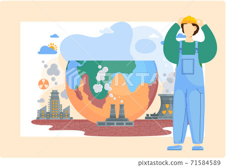 Planet with gray clouds of smoke surrounded by a lifeless land with cracks, environmental pollution Planet with gray clouds of smoke surrounded by a lifeless land with cracks, environmental pollution 71584589