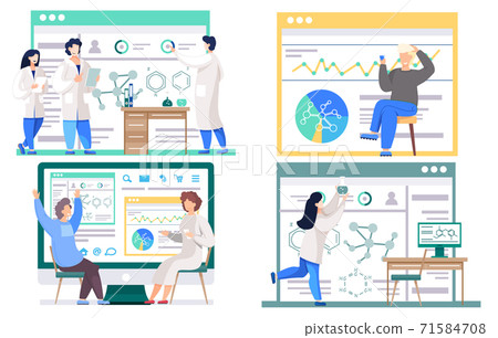 Set of illustrations on the topic of chemical research and statistics. People are playing cards 71584708