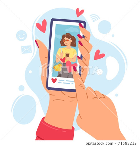 Two hands holding phone. Cartoon girl... - Stock Illustration [71585212] -  PIXTA