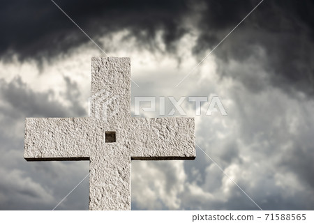 Ancient Stone Christian Cross on Dramatic Sky - Lessinia Plateau Italy Ancient Stone Christian Cross on Dramatic Sky - Lessinia Plateau Italy 71588565