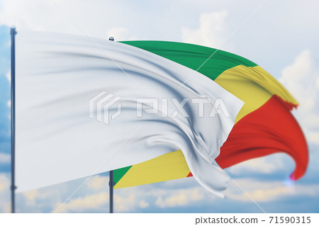 White flag on flagpole waving in the wind and... - Stock Illustration ...