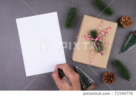 Christmas holiday with gift box decoration and greeting card, new year and xmas. 71590779