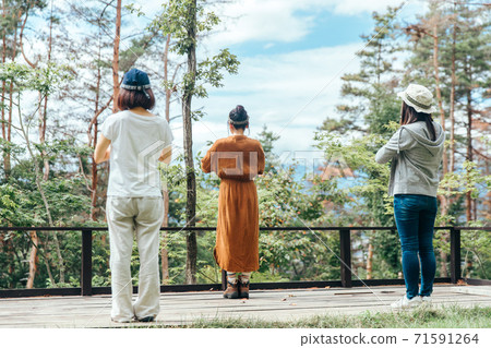 Asian women doing yoga in the campsite/forest (outdoor) Asian women doing yoga in the campsite/forest (outdoor) 71591264