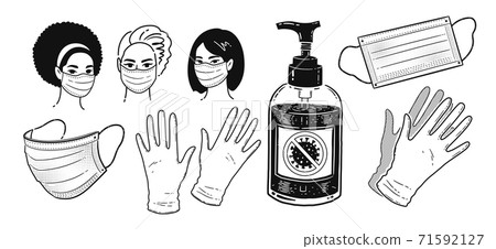 Illustration set of virus protection items Illustration set of virus protection items 71592127