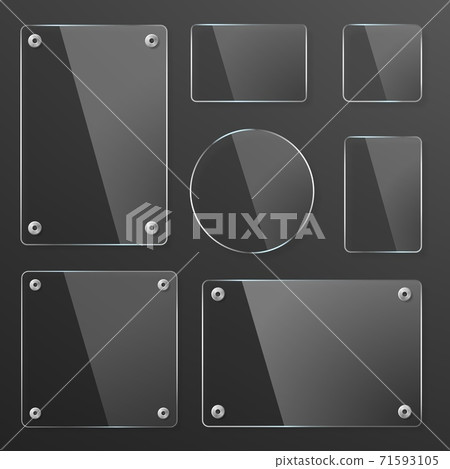 Transparent Glass Plates Set with mounts on dark background 71593105