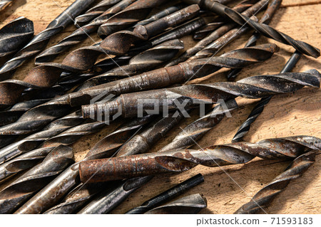 old vintage hand tools - set of drills on a wooden background 71593183
