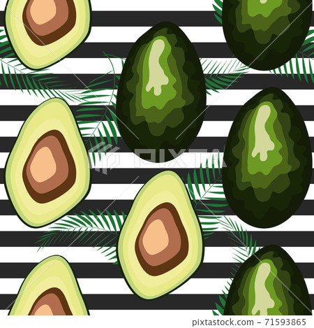 Avocado seamless pattern. Ripe vegetables on striped background. Healthy food print. 71593865