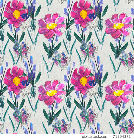 Seamless pattern with flowers. Watercolor or acrylic painting. Hand drawn floral background. Seamless pattern with flowers. Watercolor or acrylic painting. Hand drawn floral background. 71594371
