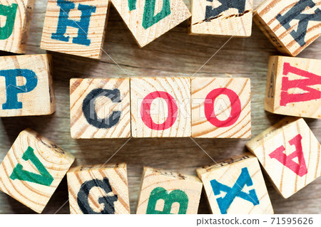Alphabet letter block in word coo (abbreviation of chief operating officer) with another on wood background Alphabet letter block in word coo (abbreviation of chief operating officer) with another on wood background 71595626
