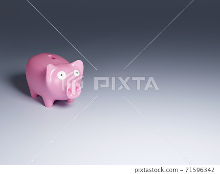 Shocked Pink Piggy Bank With Empty Space.  Lose Money. Money Savings Going Down. 3D rendering 71596342