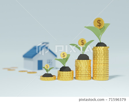 3D of stack coins and house piggy bank. Savings... - Stock Illustration ...
