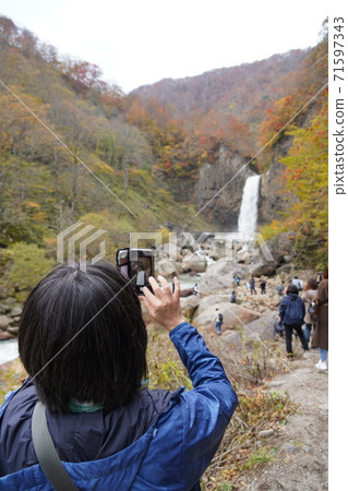 Naena Waterfall and Autumn Leaves, one of the 100 best waterfalls in Japan 71597343