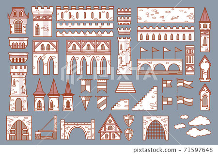 Castle constructor, fortress and medieval palace vector Castle constructor, fortress and medieval palace vector 71597648