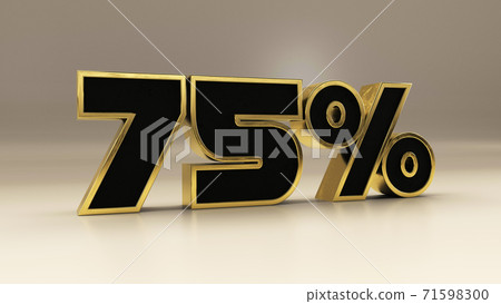 75 percent 3d gold and black luxury text isolated on white, 3d render illustration 71598300