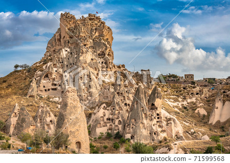 Uchisar natural rock castle and town, Cappadocia, Central Anatolia, Turkey 71599568
