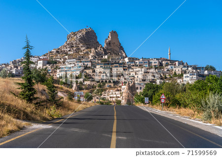 Uchisar natural rock castle and town, Cappadocia, Central Anatolia, Turkey Uchisar natural rock castle and town, Cappadocia, Central Anatolia, Turkey 71599569