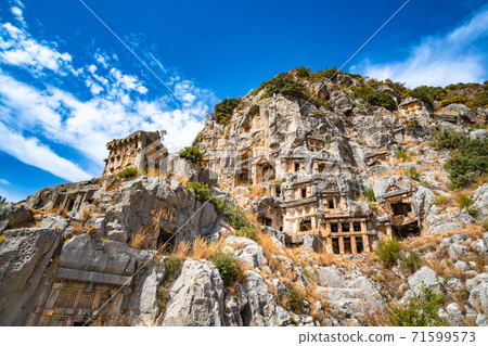 Rock-cut tombs in the ancient city of Myra, Turkey. Rock-cut tombs in the ancient city of Myra, Turkey. 71599573