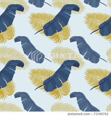 Tropical seamless pattern with exotic palm leaves. Monstera, palm, banana leaves. Exotic textile botanical design. Summer jungle design. Hawaiian style. 71599702