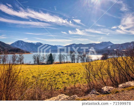 View of the german lake Tegernsee from the town of Gmund on the north side 71599978