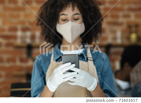 New normal, great service in cafe during social distance and covid-19 pandemic 71601657