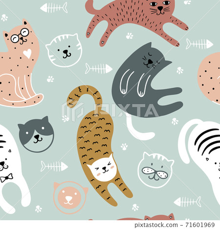 Cute cats childish seamless pattern. 71601969
