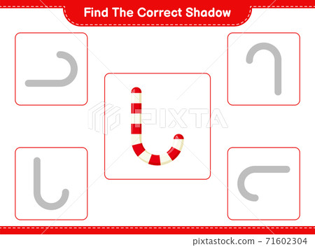 Find the correct shadow. Find and match the correct shadow of Candy Canes. Educational children game, printable worksheet, vector illustration 71602304