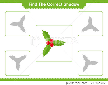 Find the correct shadow. Find and match the correct shadow of Holly Berries. Educational children game, printable worksheet, vector illustration 71602307