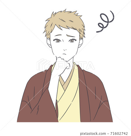 Illustration of a man worried about wearing a kimono 71602742