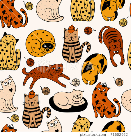 Seamless pattern with cute cats - Stock Illustration [71602922] - PIXTA