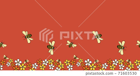 Pollinators Bees and flowers horizontal border seamless repeat Vector on red background Pollinators Bees and flowers horizontal border seamless repeat Vector on red background 71603530