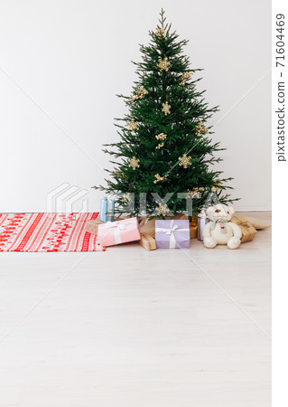 Christmas tree with decorations and gifts New Year holiday Christmas tree with decorations and gifts New Year holiday 71604469