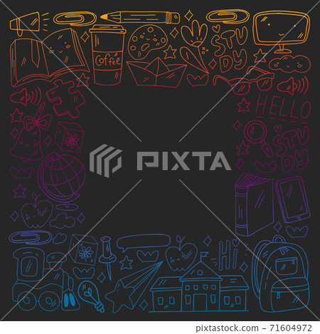 Vector illustration. Back to school vector pattern. Textile fabric design, wrapping paper and website wallpapers. 71604972