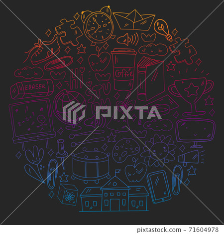 Vector illustration. Back to school vector pattern. Textile fabric design, wrapping paper and website wallpapers. 71604978