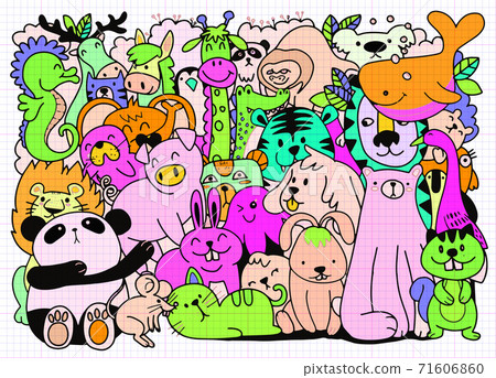Vector cartoon big set of cute doodle animals. Perfect for postcard birthday baby book children room , illustration for coloring book ,Each on a separate layer. Vector cartoon big set of cute doodle animals. Perfect for postcard birthday baby book children room , illustration for coloring book ,Each on a separate layer. 71606860