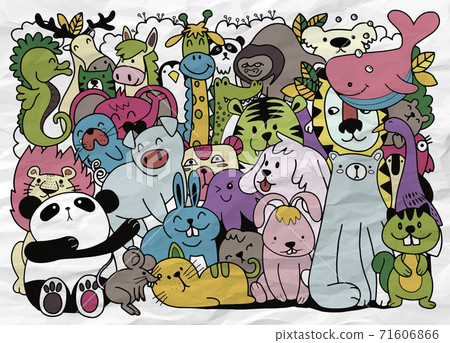 Vector cartoon big set of cute doodle animals.... - Stock Illustration ...