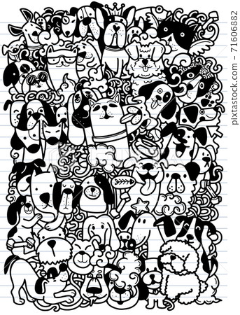 Hand draw,doodle dogs group, Different species... - Stock Illustration ...