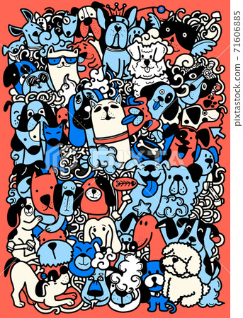 Hand draw,doodle dogs group, Different species... - Stock Illustration ...