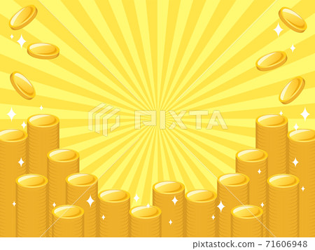 在堆發光的金幣的例證背景從中心的被集中的線有多變異。 71606948