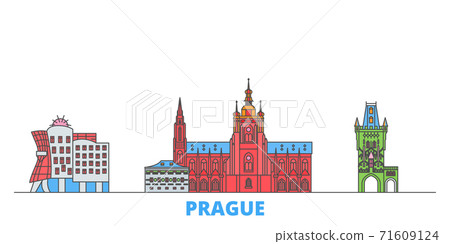 Czech Republic, Prague City line cityscape, flat vector. Travel city landmark, oultine illustration, line world icons 71609124