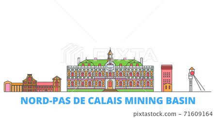 France, Nord Pas De Calais Mining Basin line cityscape, flat vector. Travel city landmark, oultine illustration, line world icons France, Nord Pas De Calais Mining Basin line cityscape, flat vector. Travel city landmark, oultine illustration, line world icons 71609164
