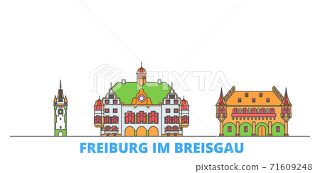 Germany, Freiburg Im Breisgau line cityscape, flat vector. Travel city landmark, oultine illustration, line world icons 71609248