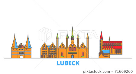 Germany, Lubeck line cityscape, flat vector. Travel city landmark, oultine illustration, line world icons 71609260
